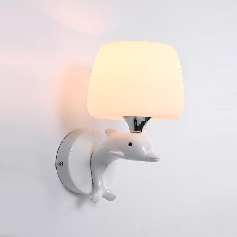 Zeitgenössische Nordic Dolphin Zylinder Metall Harz Glas 1/2 Licht Wandlampe für Nachttisch