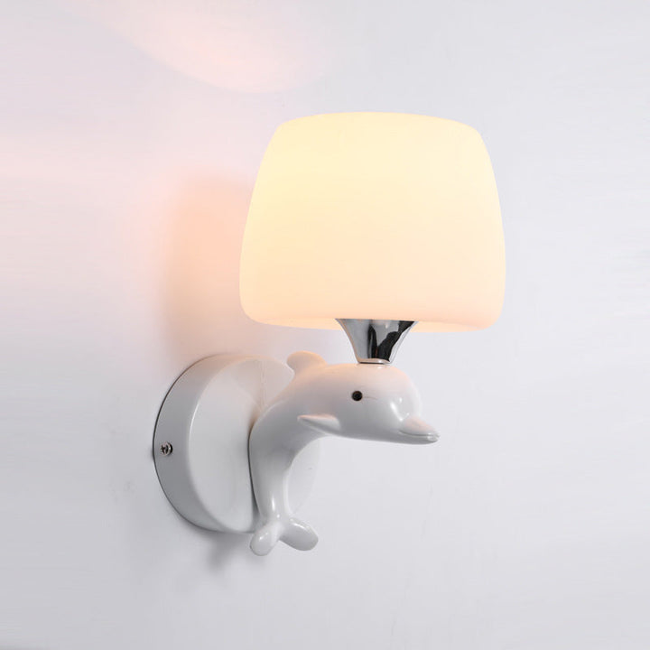 Zeitgenössische Nordic Dolphin Zylinder Metall Harz Glas 1/2 Licht Wandlampe für Nachttisch