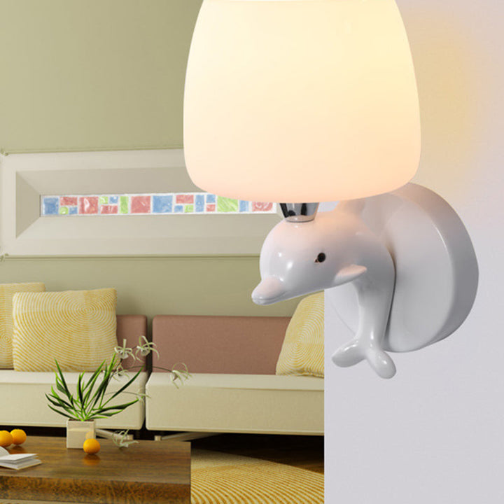 Zeitgenössische Nordic Dolphin Zylinder Metall Harz Glas 1/2 Licht Wandlampe für Nachttisch