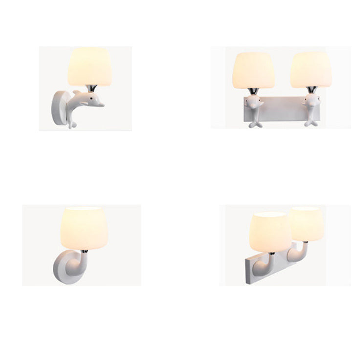 Zeitgenössische Nordic Dolphin Zylinder Metall Harz Glas 1/2 Licht Wandlampe für Nachttisch