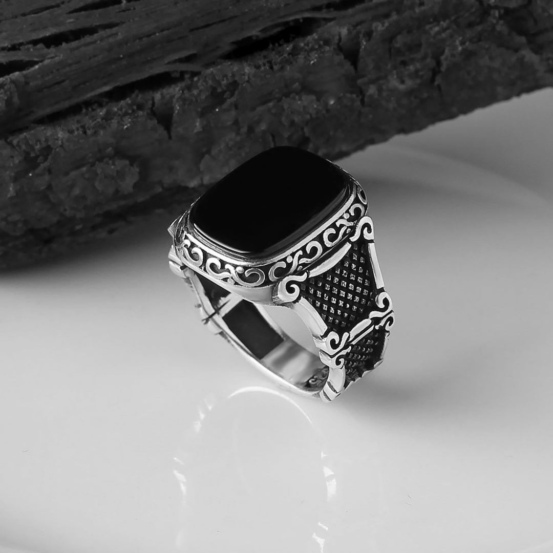 Passions Schwarzer Onyx Männer Silber Cooler Geschenk Ring