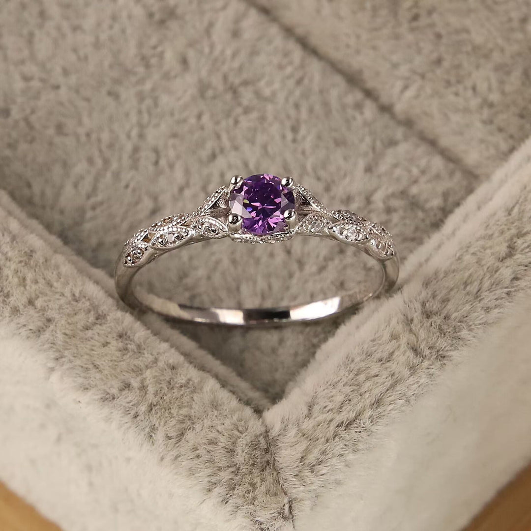 Passions Eingelegter Lila Amethyst Zirkonia Einfacher Ring