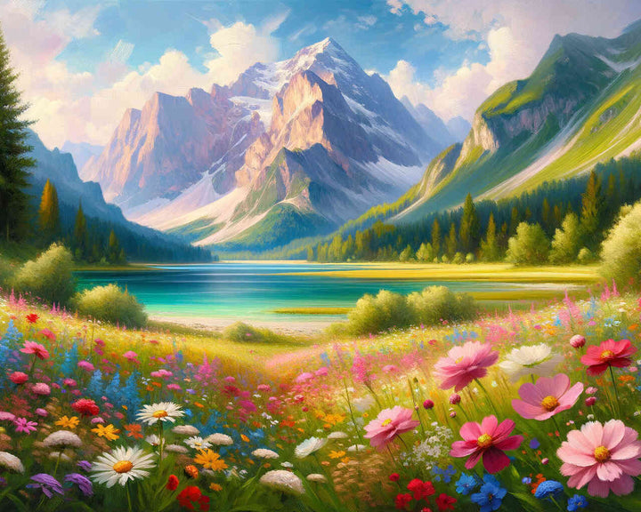 2+1 gratis! |  Diamond Painting - Blumenwiese und Zugspitze