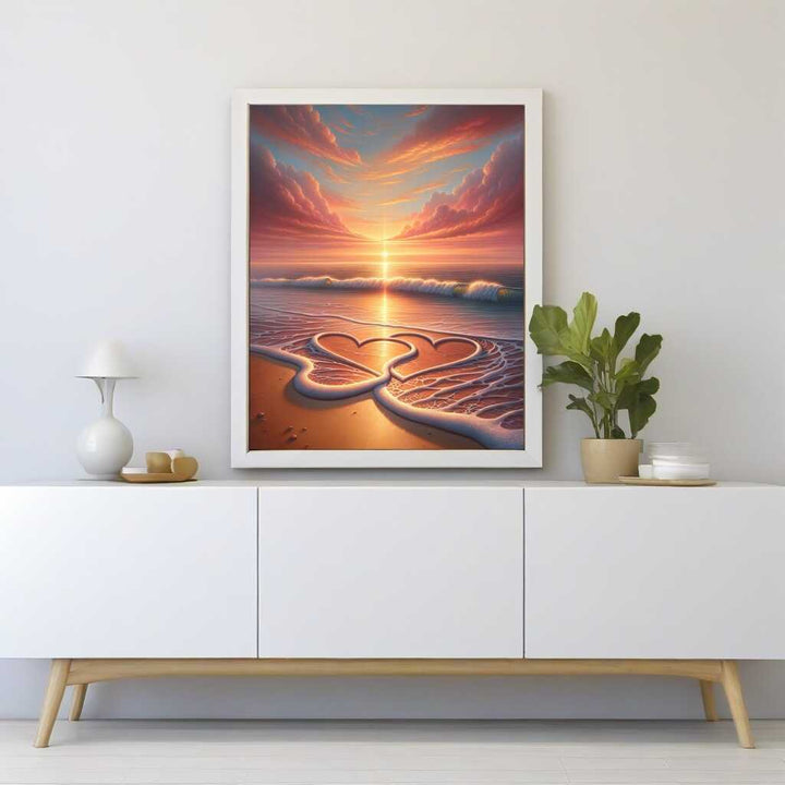 2+1 gratis! |  Diamond Painting - Zwei Herzen am Strand