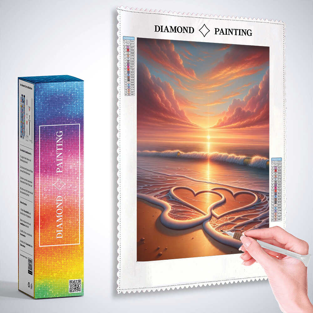 2+1 gratis! |  Diamond Painting - Zwei Herzen am Strand