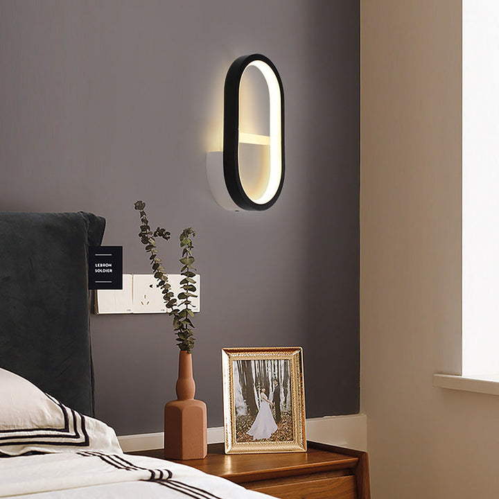 Moderne Minimalistische Ovaler Eisen Aluminium Acryl LED Wandlampe Für Schlafzimmer