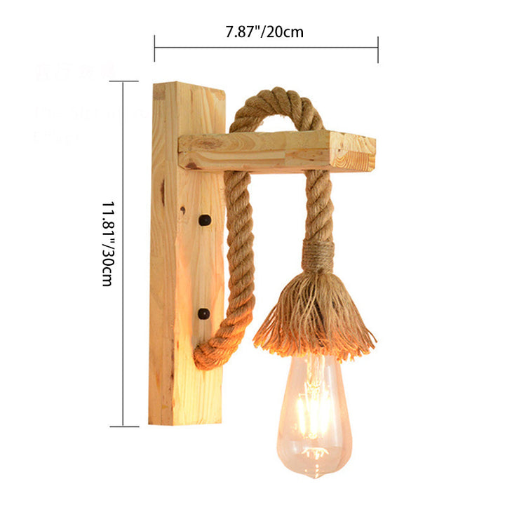 Traditionelle Vintage Rechteck Holz Hanfseil 1-Licht Wandleuchte Lampe Für Wohnzimmer