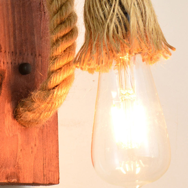 Traditionelle Vintage Rechteck Holz Hanfseil 1-Licht Wandleuchte Lampe Für Wohnzimmer