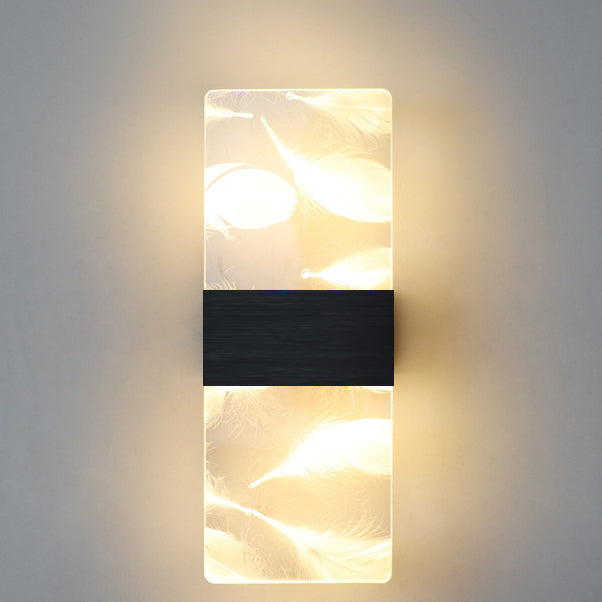 Moderner minimalistischer rechteckiger Feder Himmel Acryl Aluminium LED Wandleuchte Lampe für das Wohnzimmer