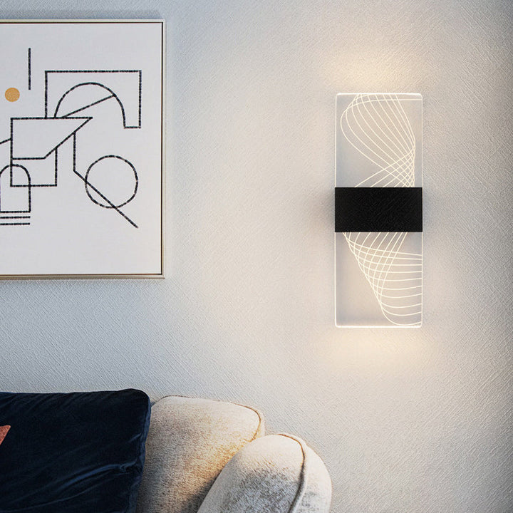 Moderner minimalistischer rechteckiger Feder Himmel Acryl Aluminium LED Wandleuchte Lampe für das Wohnzimmer