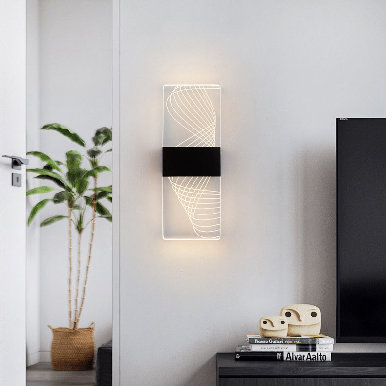 Moderner minimalistischer rechteckiger Feder Himmel Acryl Aluminium LED Wandleuchte Lampe für das Wohnzimmer