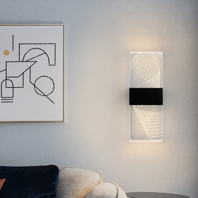 Moderner minimalistischer rechteckiger Feder Himmel Acryl Aluminium LED Wandleuchte Lampe für das Wohnzimmer