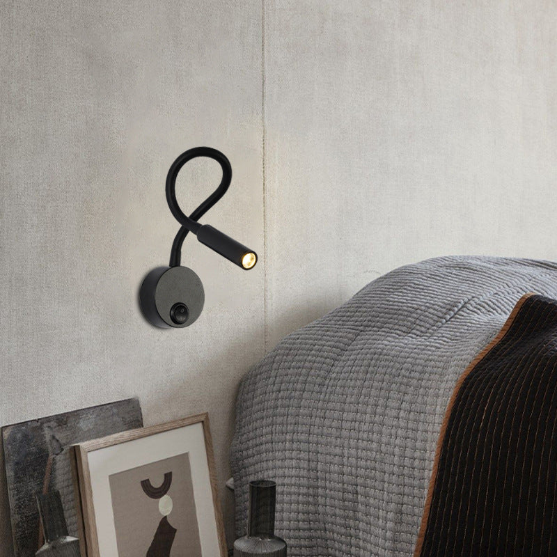 Modern Minimalist Eisen Rund Flexibel Biegung Schlauch LED Leselampe Wand Sconce Lampe Für Schlafzimmer