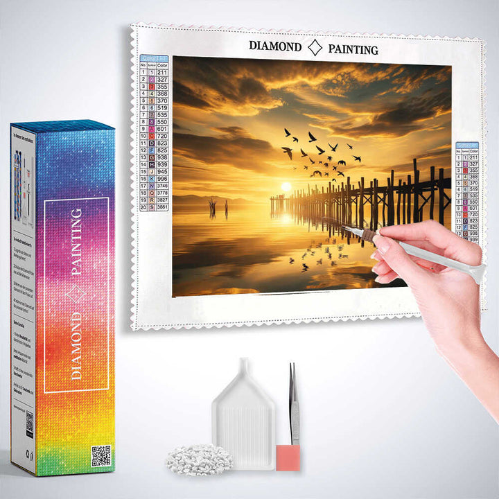 2+1 gratis! |  Diamond Painting - Holzsteg, Abendstimmung