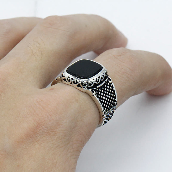 Passions Schwarzer Onyx Männer Silber Cooler Geschenk Ring