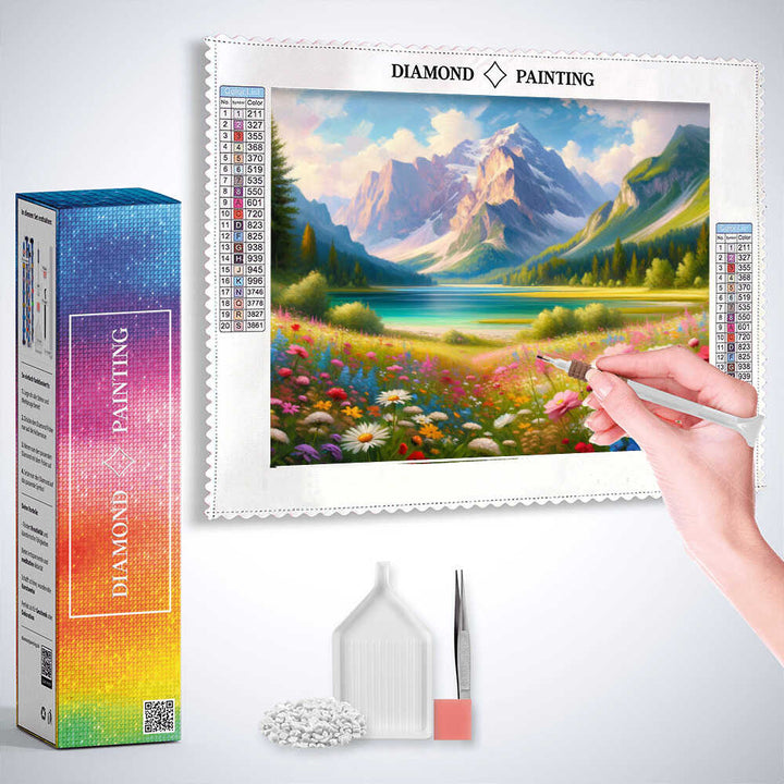 2+1 gratis! |  Diamond Painting - Blumenwiese und Zugspitze