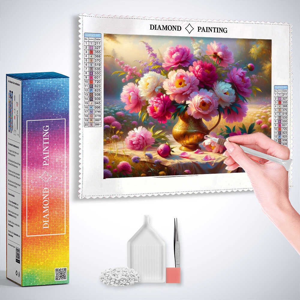 2+1 gratis! |  Diamond Painting - Pfingstrosenstrauß, Wiese